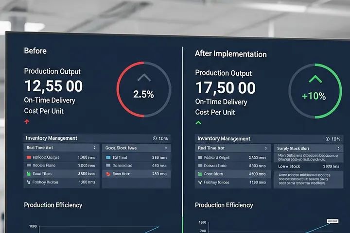 Production dashboard comparing output before and after implementation